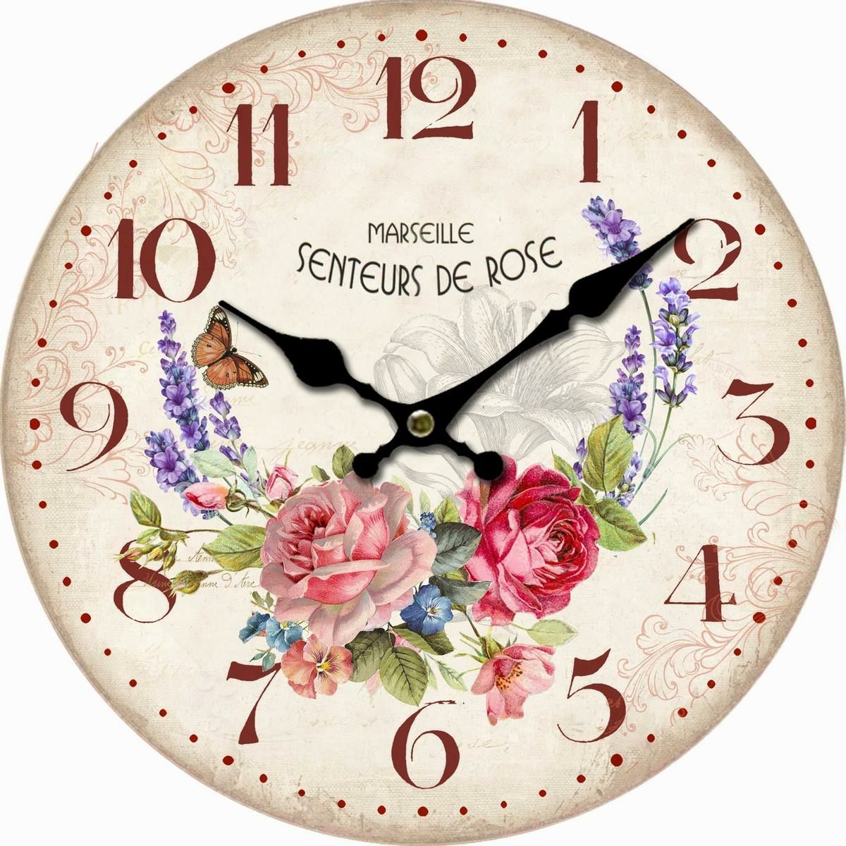 Dřevěné nástěnné hodiny Marseille flowers, pr. 34 cm - 4home.cz