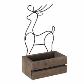 Hnědý dřevěný box s kovovým jelenem - 23*13*10/40 cm Clayre & Eef