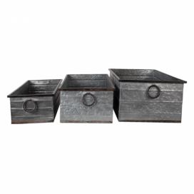 Šedé dekorativní kovové boxy (3 ks) - 65*32*20 / 59*27*17 / 53*22*14 cm Clayre & Eef