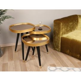  SADA 3x Odkládací stolek ALYS zlatá/černá 