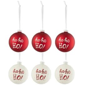 Set šesti červených skleněných a bílých vánočních ozdob J-Line Holly 8,5 cm