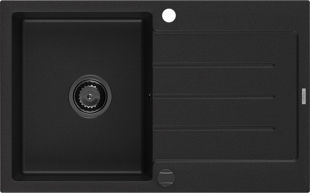 MEXEN - Bruno granitový dřez 1-miska s odkapávačem 795 x 495 mm, černý, černý sifon 6513791010-77-B - Hezká koupelna s.r.o.