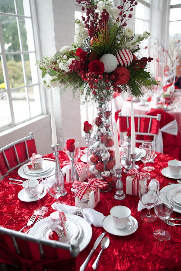 červenobílá vánoční dekorace pro sváteční stůl - 