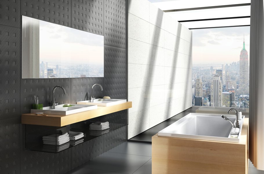Moderní koupelna s dřeveným obložením vany - Ravak a.s.