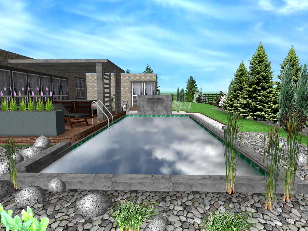 Čisté linie kolem terasy-bazén - Realizace zahrad Krajíčková
