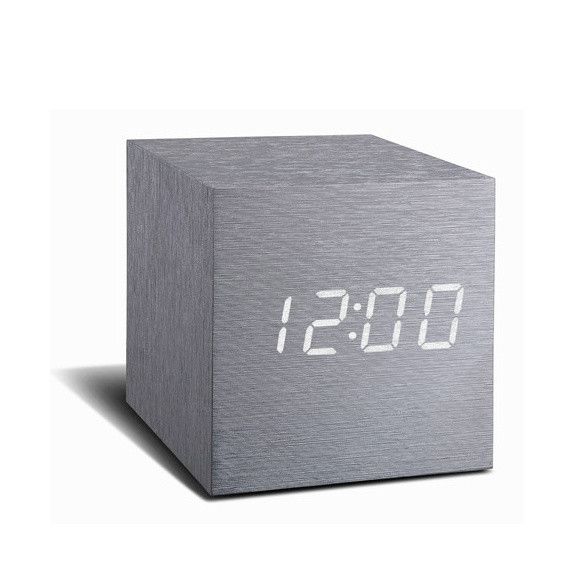 Šedý budík s bílým LED displejem Gingko Cube Click Clock - Bonami.cz