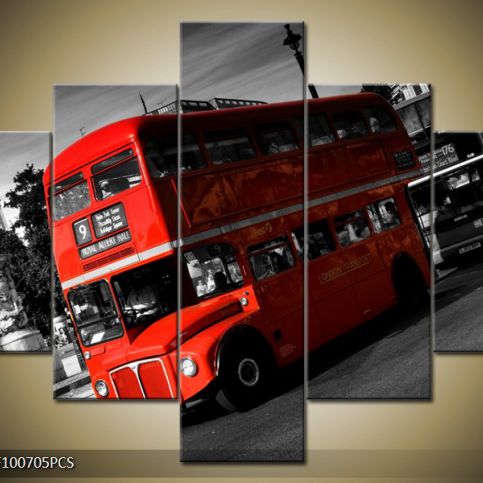 Vícedílný obraz Červený dvoupatrový autobus 100x70 cm - LEDobrazy.cz