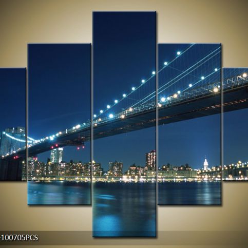 Vícedílný obraz Most s městem v modré 100x70 cm - LEDobrazy.cz