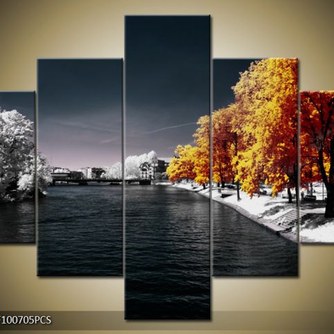 Vícedílný obraz Podzim u řeky 100x70 cm - LEDobrazy.cz