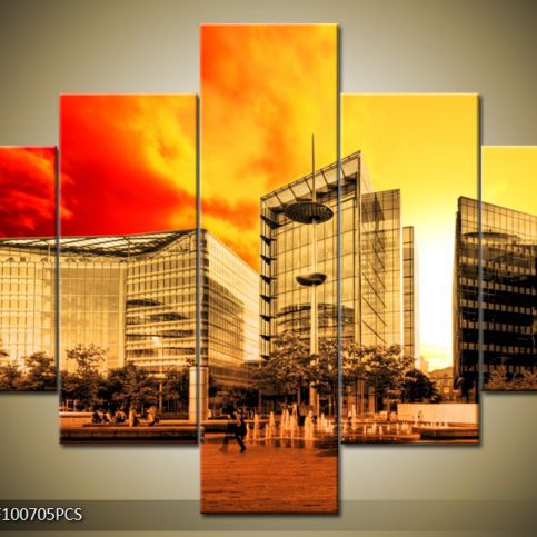 Vícedílný obraz Skleněné budovy pod ohnivým nebem 100x70 cm - LEDobrazy.cz