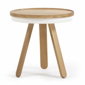Bonami.cz: Přírodno-bílý odkládací stolek z dubového dřeva s podnosem Woodendot Batea S