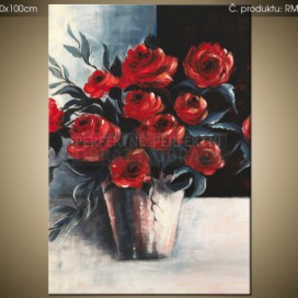 Ručně malovaný obraz Růže ve váze 70x100cm RM1614A_1AB | Moderní obrazy na zeď - PerfektniObrazy.cz