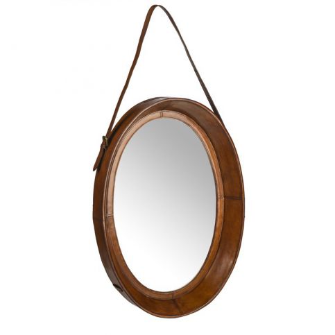 Balmuir Oválné nástěnné zrcadlo v koženém rámu WELLINGTON, cognac - VIP interiér