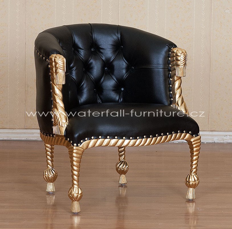 Zlaté designové černé křeslo Curlicue Baroque - Waterfall® designový nábytek