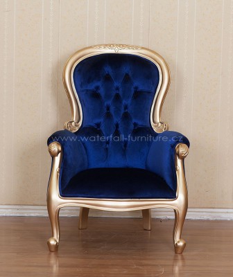 Zlaté retro křeslo, modrý samet - Waterfall® designový nábytek