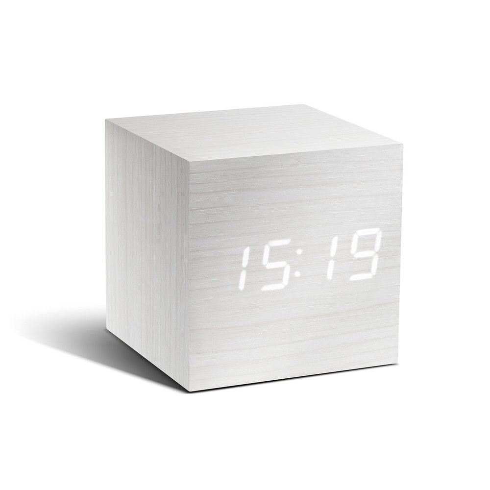 Bílý budík s bílým LED displejem Gingko Cube Click Clock - Bonami.cz