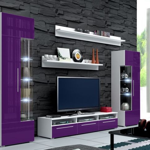 Výprodej - Obývací stěna s LED osvětlením Adamina 1 - fialová - MT-nábytek.cz