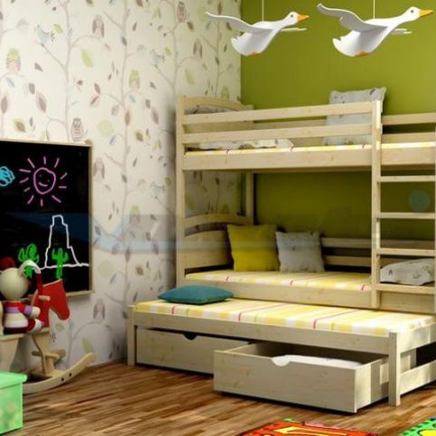 Vomaks Patrová postel s výsuvnou přistýlkou PPV 002 180 cm x 80 cm Bezbarvý ekologický lak - ATAN Nábytek