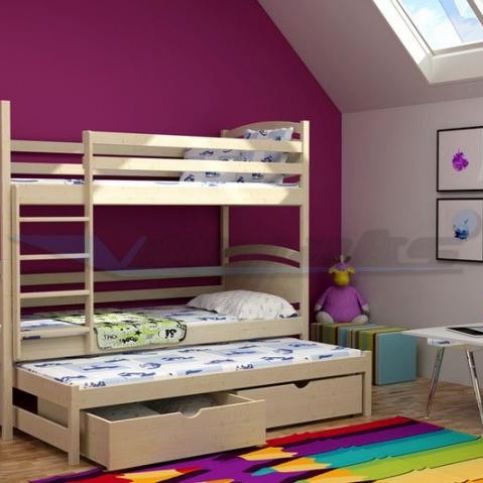 Vomaks Patrová postel s výsuvnou přistýlkou PPV 003 180 cm x 80 cm Bezbarvý ekologický lak - ATAN Nábytek