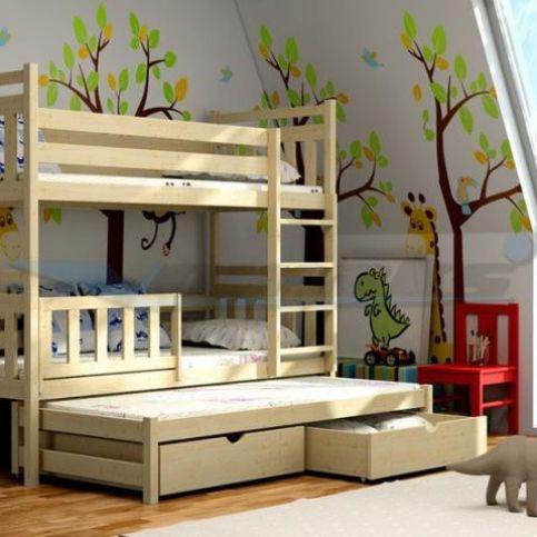 Vomaks Patrová postel s výsuvnou přistýlkou PPV 004 180 cm x 80 cm Bezbarvý ekologický lak - ATAN Nábytek