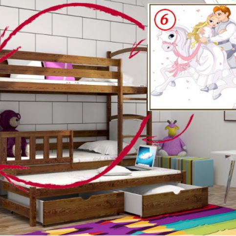 Vomaks Patrová postel s výsuvnou přistýlkou PPV 005 - 06 Princ a princezna 180 cm x 80 cm Bezbarvý e - ATAN Nábytek