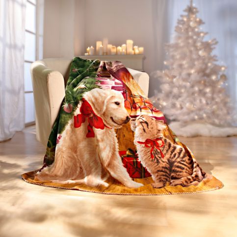 Fleecová deka Vánoční zvířatka - Velký Košík