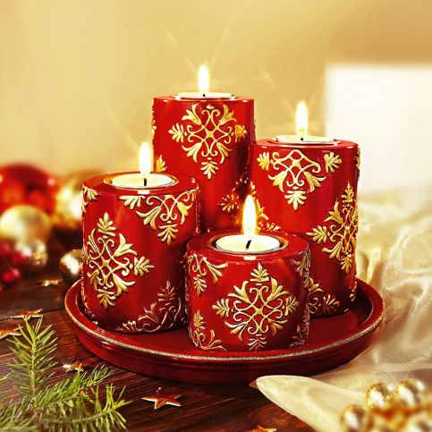 Talíř se svíčkami Vánoční sen, červený - Velký Košík
