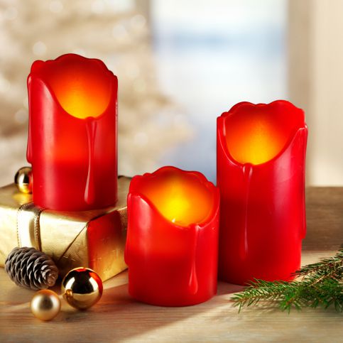 LED voskové svíčky, sada 3 kusů, červené - Velký Košík