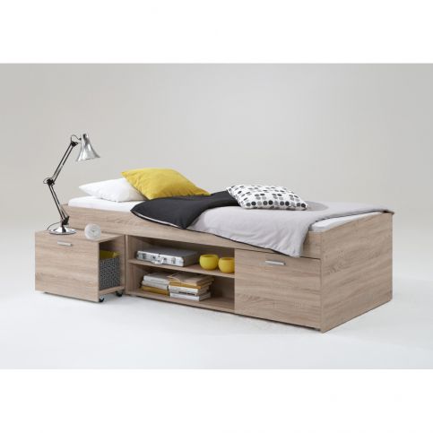 Set jednolůžkové postele v dubovém dekoru a nočního stolku Arno, 90 x 200 cm - Bonami.cz