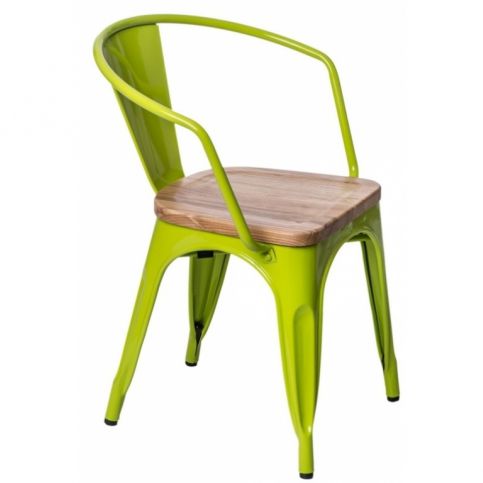 Jídelní židle Tolix 45 s područkami, sv. zelená/světlé dřevo 72747 CULTY - Designovynabytek.cz