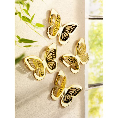 Dekorace na zeď Motýli, zlatá, 4 kusy - Velký Košík