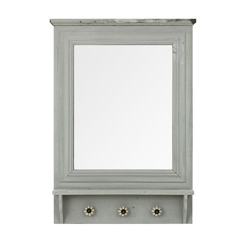 Zrcadlo v dřevěném rámu s háčky, barva šedá antik - DEKORHOME.CZ