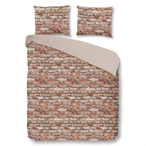 Hnědé bavlněné povlečení na jednolůžko Muller Textiels Brick, 140 x 200 cm - Bonami.cz