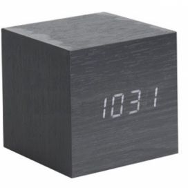 Černý budík Karlsson Mini Cube, 8 x 8 cm