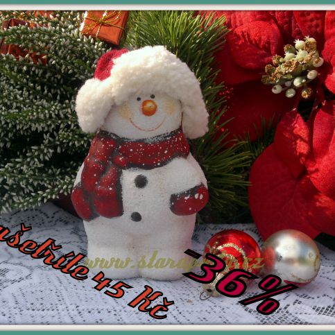Vánoční dekorace Sněhulák, s čepicí - Stará půda
