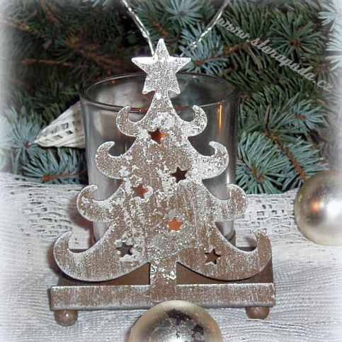 Vánoční svícen se sklem stromeček  (dekorace) - Stará půda