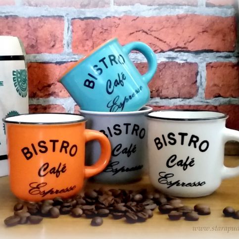 Hrnek retro Bistro Cafe espresso mix barev - Stará půda