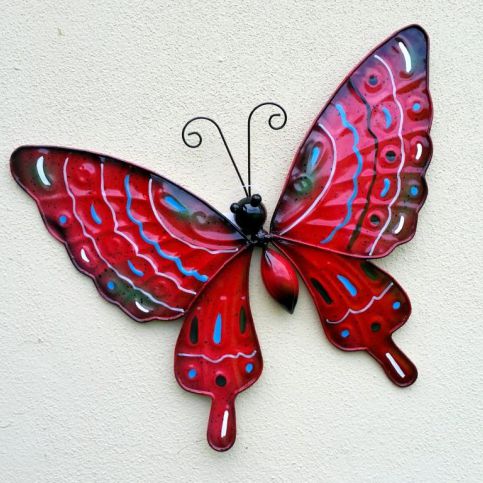 Kovová dekorace na zeď motýl červený - Stará půda