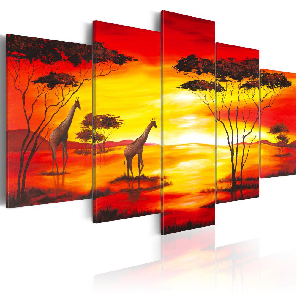 Obraz na plátně Bimago - Giraffes on the background with sunset 100x50 cm - GLIX DECO s.r.o.