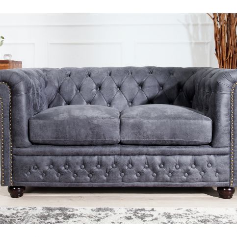 INV Sofa Rosemary dvoumístné šedé, antický vzhled - Design4life