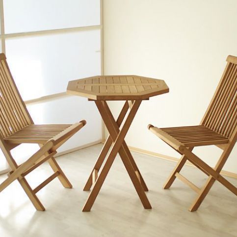 Divero 339 Luxusní balkonový set Gardenay z týkového dřeva, 1 stůl + 2 skládací židle - Kokiskashop.cz