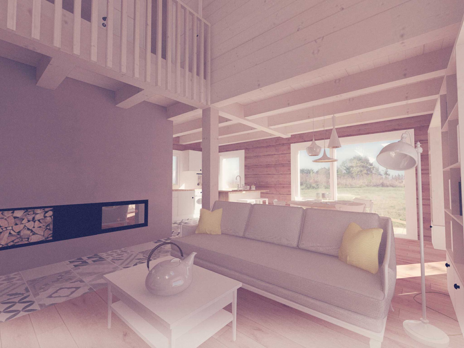 Cedrová roubenka - obývací pokoj - 3K Architects s.r.o.