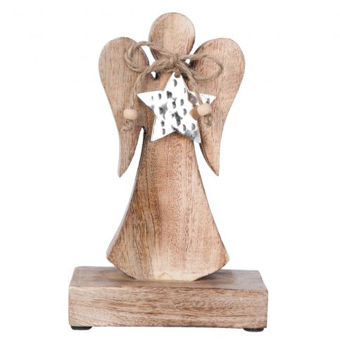 Dřevěný anděl na podstavci - 13*5*21 cm Clayre & Eef - LaHome - vintage dekorace