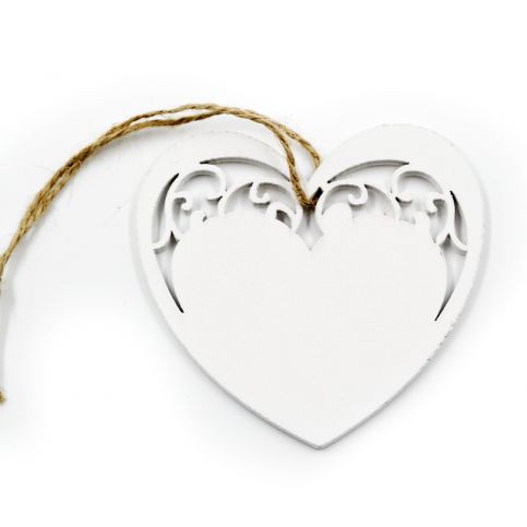 dřevěné srdce - bílé s ornamenty - JCandles