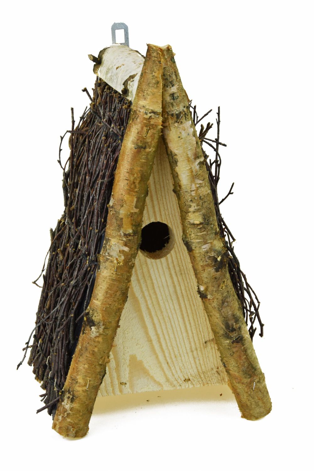 Vingo Dřevěná budka pro ptáky se střechou z březových větviček, 18 x 17 cm - Vingo