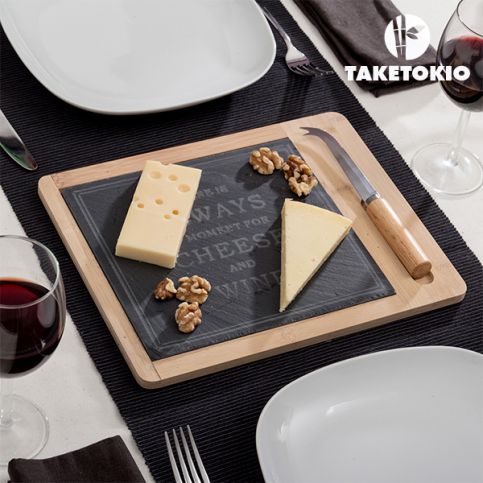 Bambusové kuchyňské prkénko na sýry s břidlicovou plochou TakeTokio s nožem (80388) - aaaHome.cz