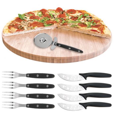 Dřevěné kuchyňské prkénko na pizzu s příslušenstvím (1+9 kusů) (80142) - aaaHome.cz