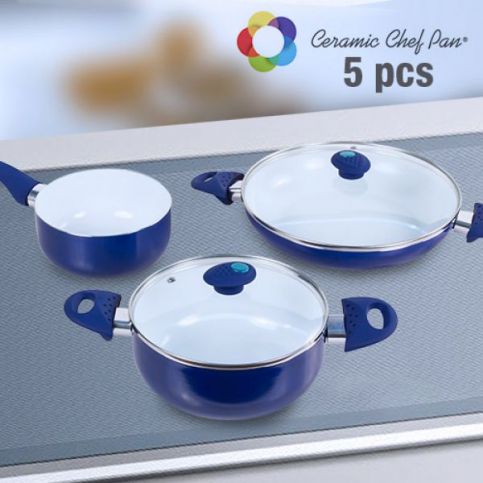 Keramická sada nádobí Ceramic Chef Pan  (3+2 kusy) - modrá (80129) - aaaHome.cz