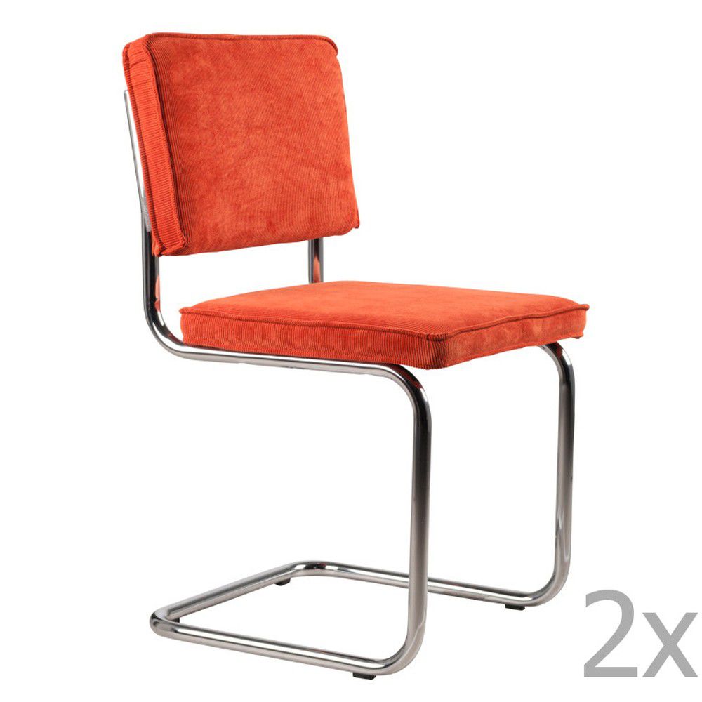 Oranžová manšestrová jídelní židle ZUIVER RIDGE RIB s lesklým rámem - Designovynabytek.cz