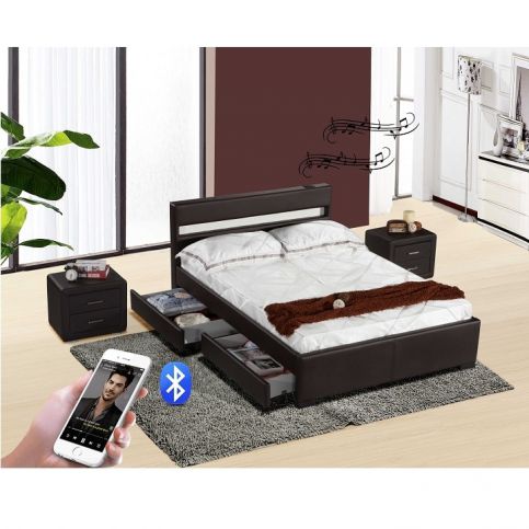 Moderní postel s Bluetooth reproduktory a RGB LED osvětlením, černá, 180x200, Fabala - maxi-postele.cz